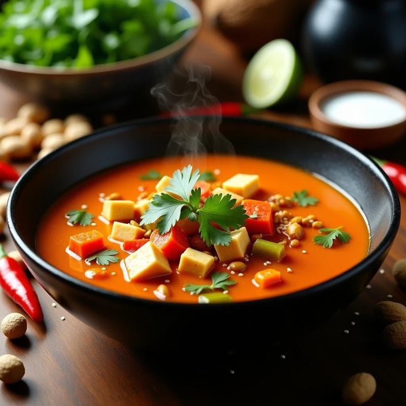 Sopa de Cacahuete y Vegetales con Toufu: Receta Tailandesa Keto en Olla Lenta