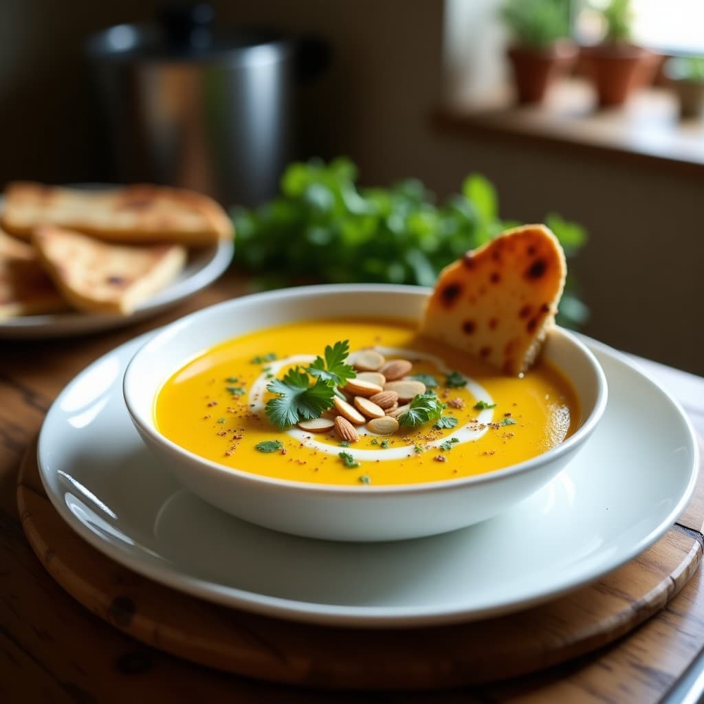 Sopa de Calabacín y Azafrán con Crujiente de Almendras: Receta Persa Vegana en Thermomix
