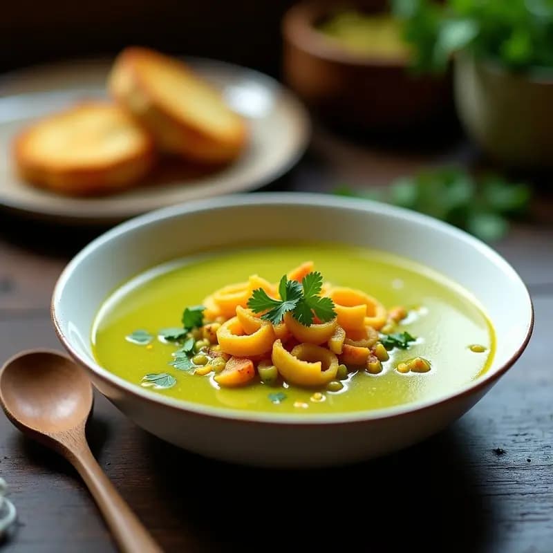 Sopa de Calabacín y Flor de Calabaza con Crutones de Pan de Maíz Azul: Receta Mexicana Vegana