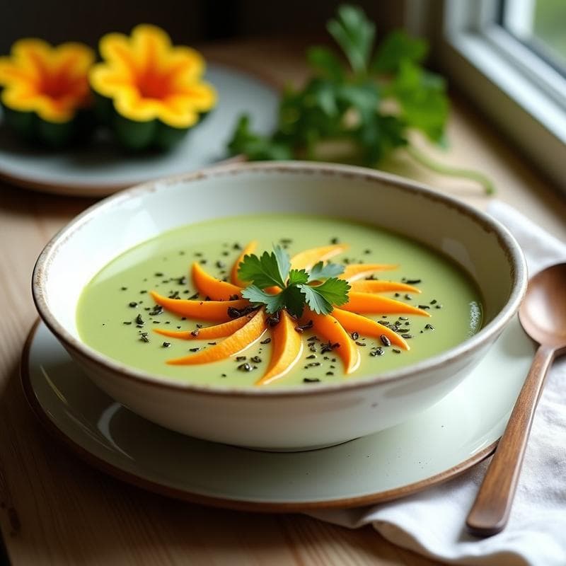 Sopa de Calabacín y Jengibre con Flores de Calabaza: Receta Mexicana en Thermomix