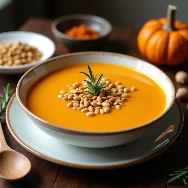 Sopa de Calabaza Butternut y Jengibre con Topping de Semillas de Calabaza: Receta Americana Antiinflamatoria