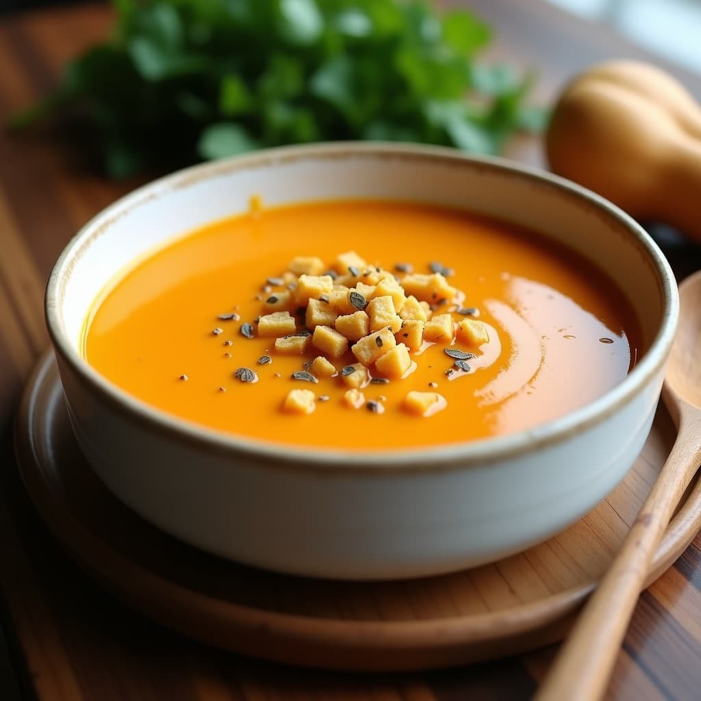 Sopa de Calabaza Butternut y Jengibre con Crutons de Amapola: Receta Sin Lactosa en Thermomix