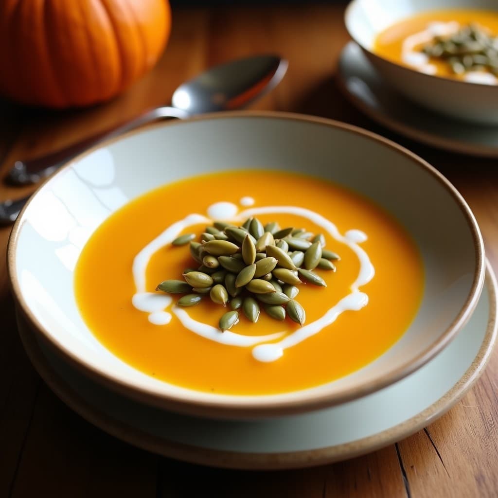 Sopa de Calabaza Butternut y Leche de Coco con Crujiente de Semillas de Calabaza: Receta Thai Vegana