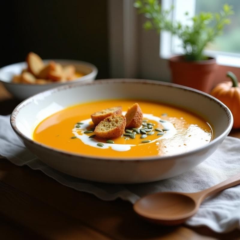 Sopa de Calabaza y Jengibre con Crutones de Pan de Espelta: Receta en Olla Express Vegana y Reconfortante