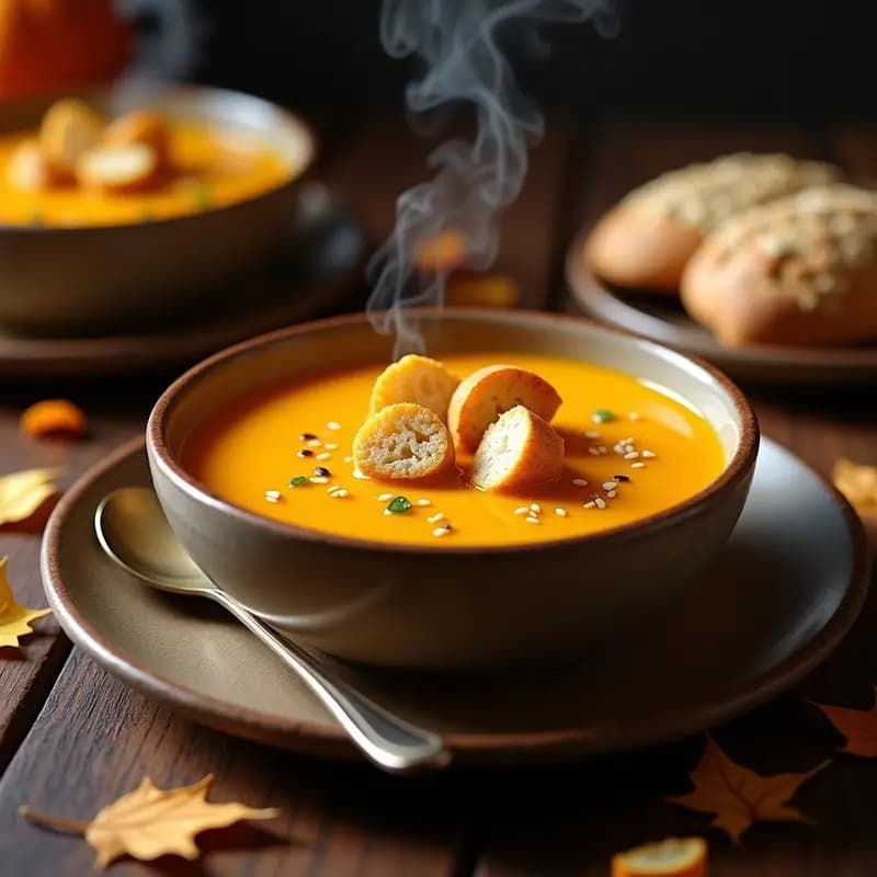 Sopa de Calabaza y Jengibre con Crutones de Pan de Avena: Receta Otoñal Sin Lactosa