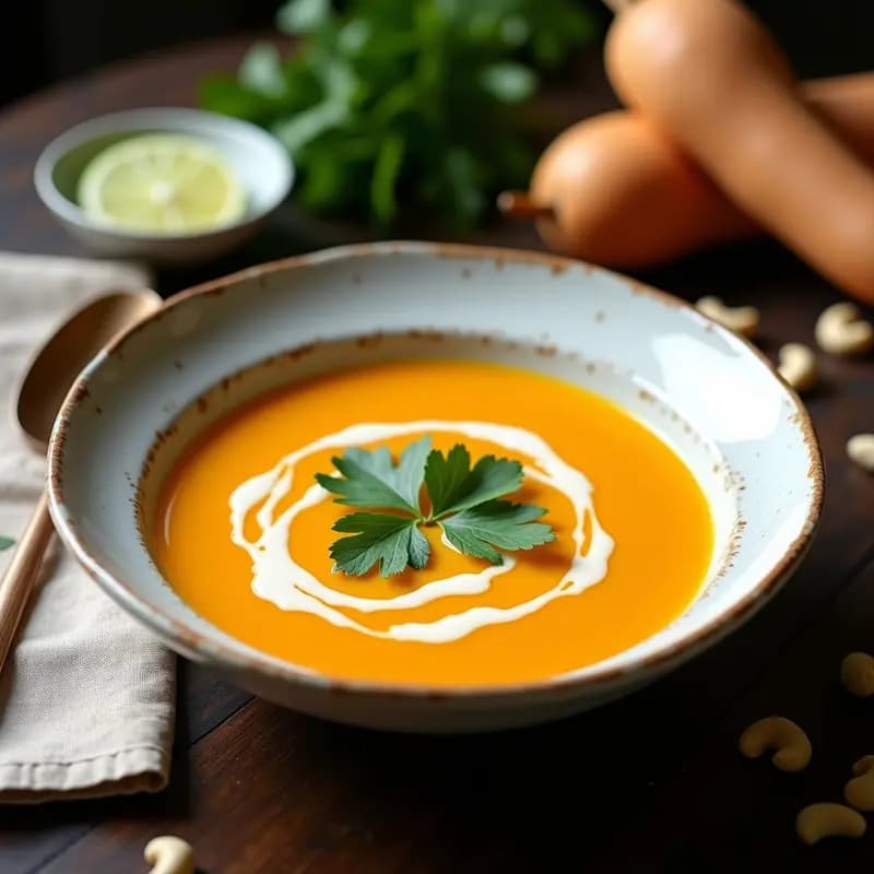 Sopa de Calabaza Butternut y Jengibre con Leche de Anacardos: Receta Tailandesa Sin Lácteos
