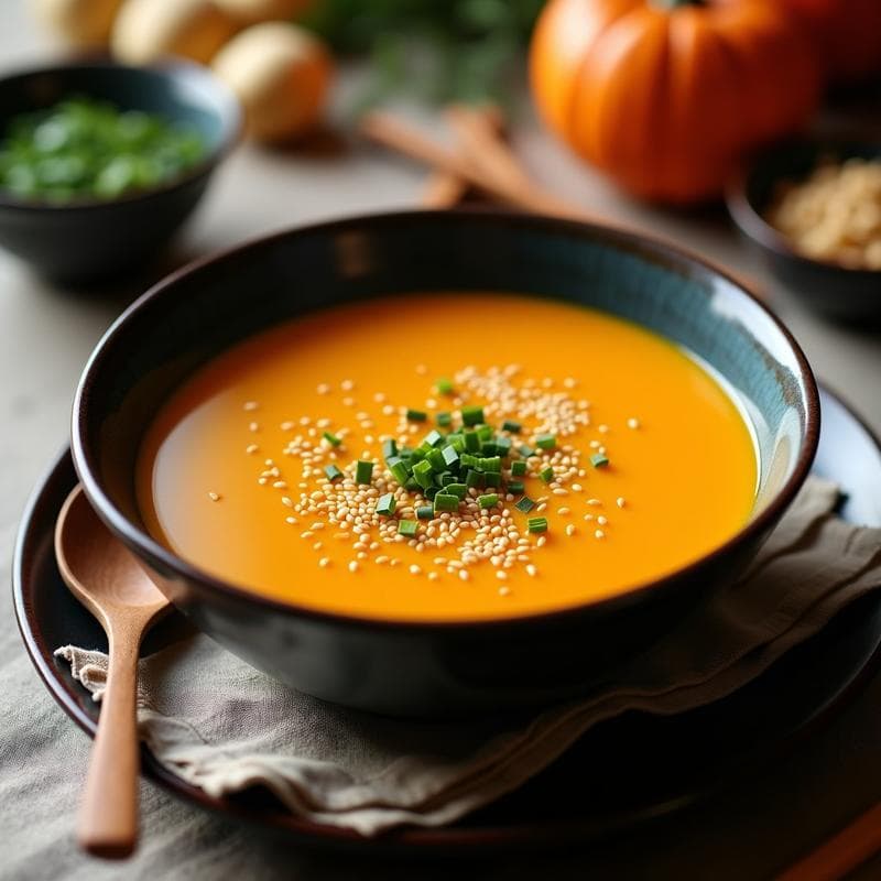 Sopa de Calabaza y Jengibre con Toque de Aceite de Sésamo: Receta China Reconfortante