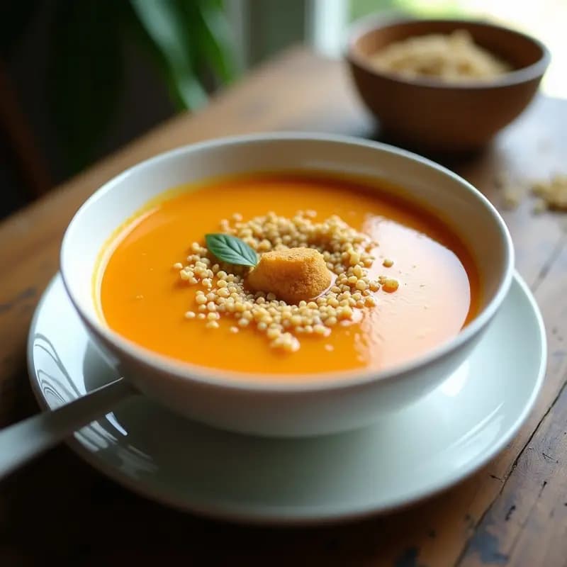 Sopa de Calabaza Kabocha y Jengibre con Crutones de Quinoa: Receta Coreana Detox