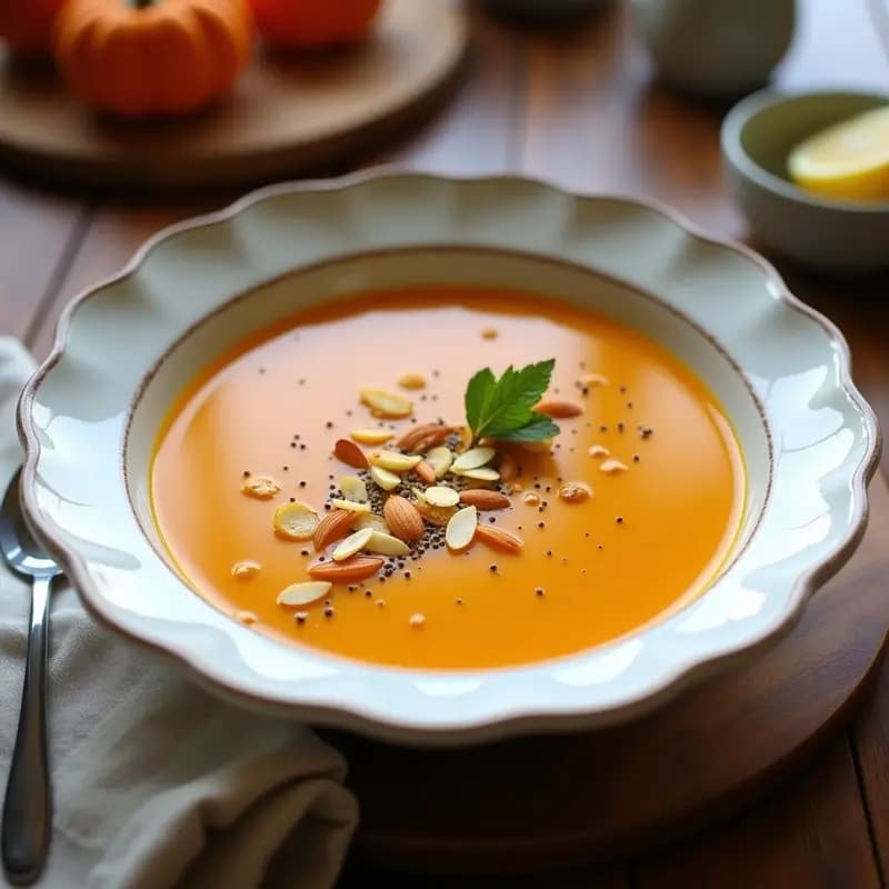 Sopa de Calabaza Moscada y Jengibre con Crujiente de Almendras: Receta en Olla Express