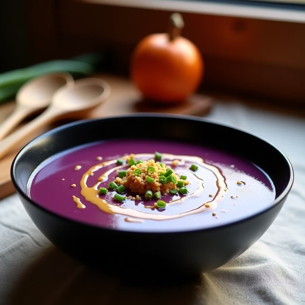 Sopa de Camote y Cacahuete con Crujiente de Cebollino: Receta Peruana en Olla Express