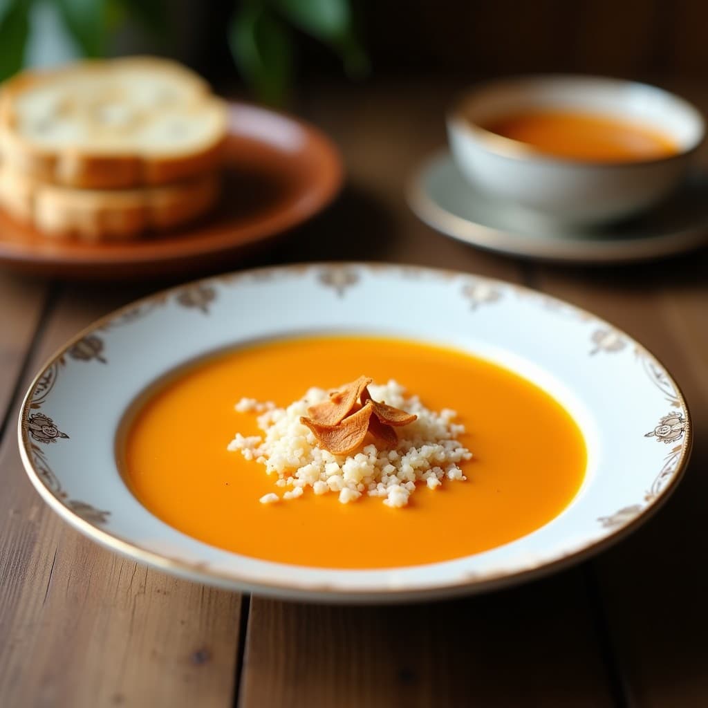 Sopa de Camote y Leche de Coco con Crujiente de Coco: Receta Filipina Vegana y Cremosa