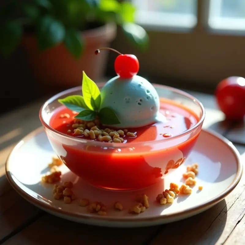 Sopa de Cereza y Tomate con Helado de Queso Azul: Entrante Dulce-Salado para Sorprender