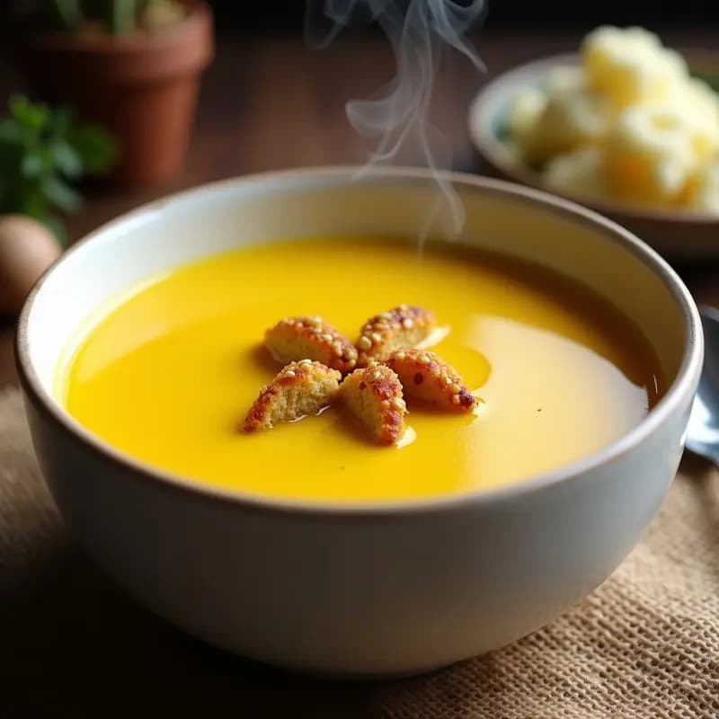 Sopa de Coliflor y Azafrán con Crutones de Semillas: Receta Keto Reconfortante en Thermomix