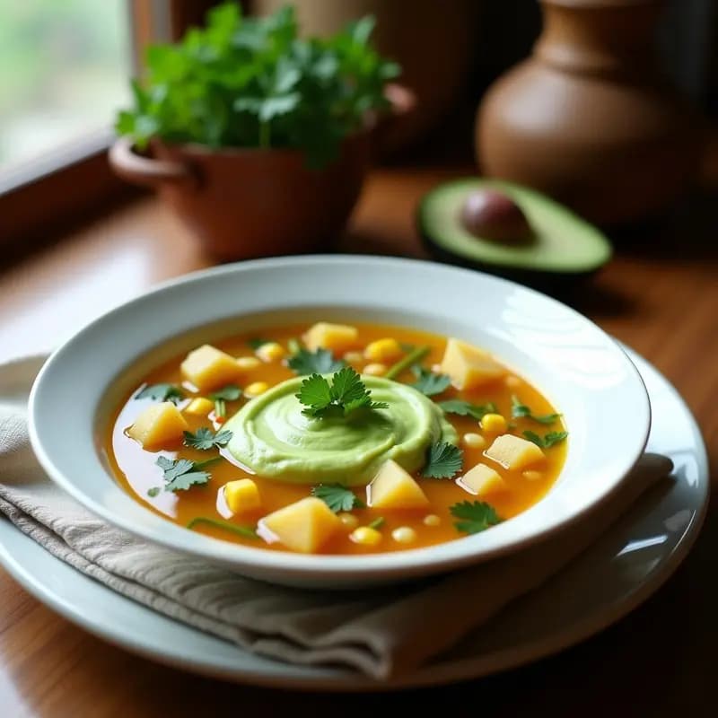 Sopa de Coordinator y Maíz: Receta Colombiana Vegana con Guascas y Crema de Aguacate