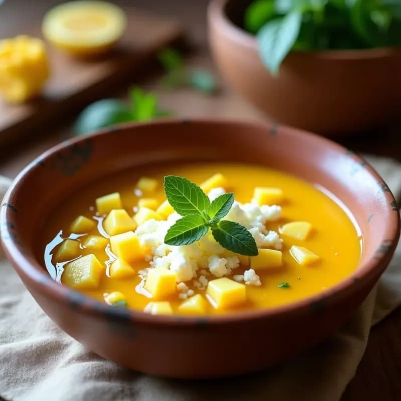 Sopa de Corn trigo Peruano con Queso y Hierbabuena: Receta Tradicional en 20 Minutos