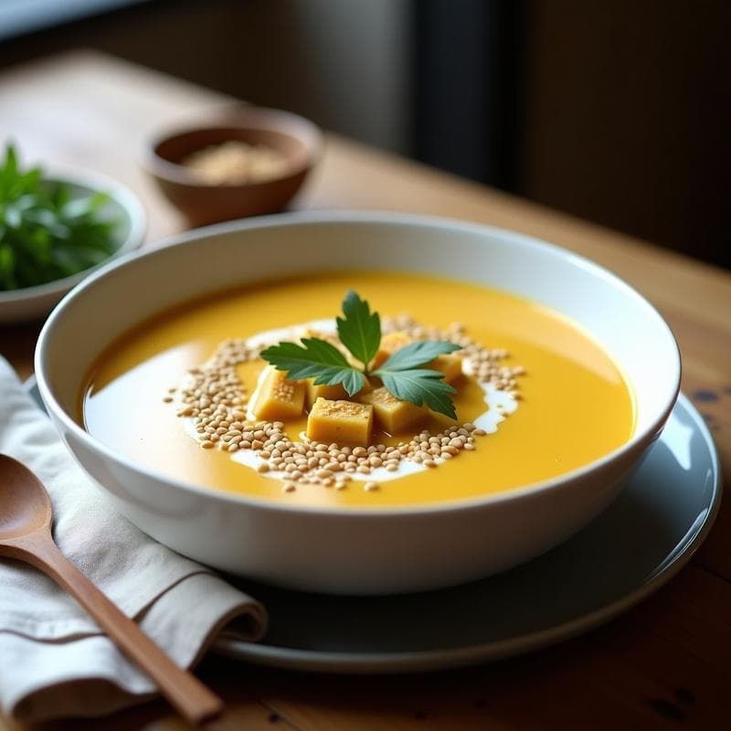 Sopa de Apio Nabo y Tofu Ahumado: Receta Vegana Ultracremosa con Proteína en 25 Minutos