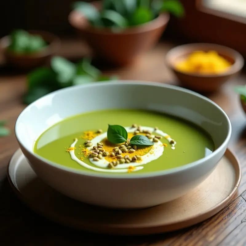 Sopa de Pistacho y Espinacas: Receta Vegana Cremosa en 20 Minutos con Toque Persa