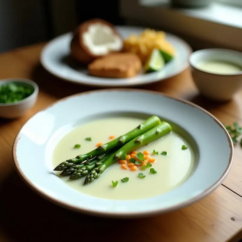 Sopa de Espárragos Verdes y Leche de Coco con Toque de Lima: Receta Vietnamita en Thermomix