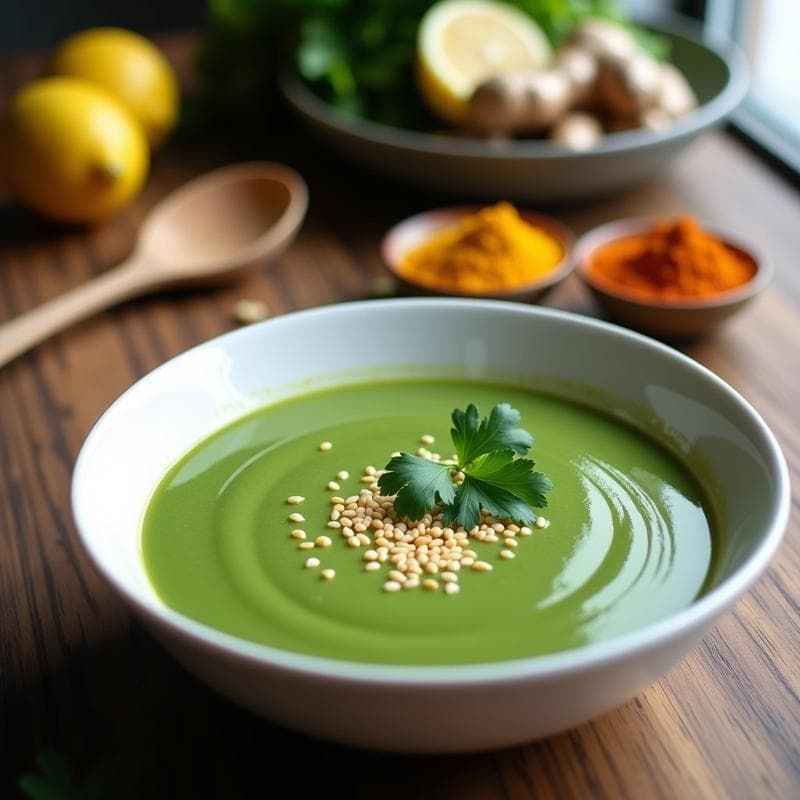 Sopa de Espirulina y Calabacín con Jengibre y Cúrcuma: Receta Detox en Thermomix y Vegana
