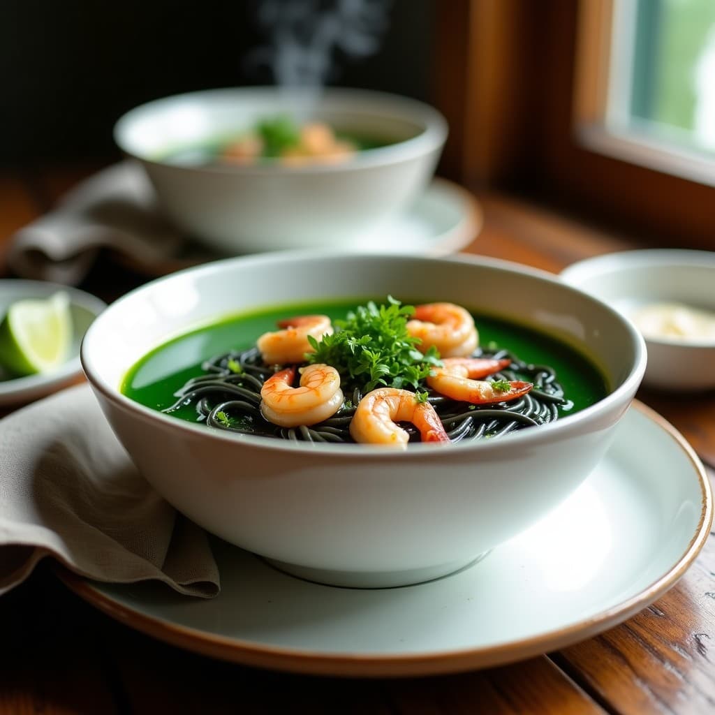 Sopa de Fideos de Espirulina y Mariscos: Receta Peruana Alta en Proteína en 20 Minutos