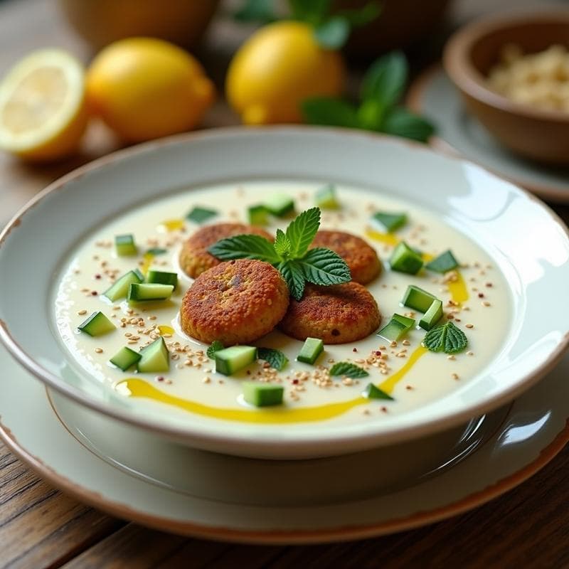 Sopa de Falafel Crujiente con Limón y Hierbabuena: Receta Egipcia Sin Cocción en 15 Minutos