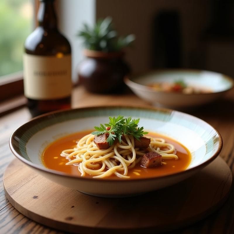 Sopa de Fidea con Caldo de Huesos de Cerdo Ibérico: Receta Española Tradicional en Olla Exprés con Toque Gourmet