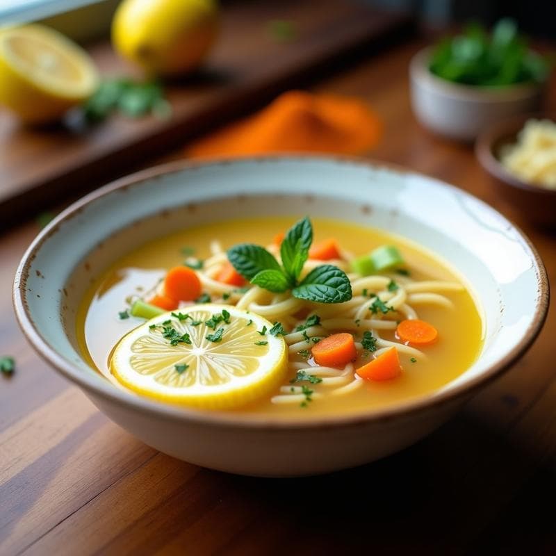 Sopa de Fideo de Arroz con Limón y Menta: Receta Árabe Reconfortante y Sin Gluten