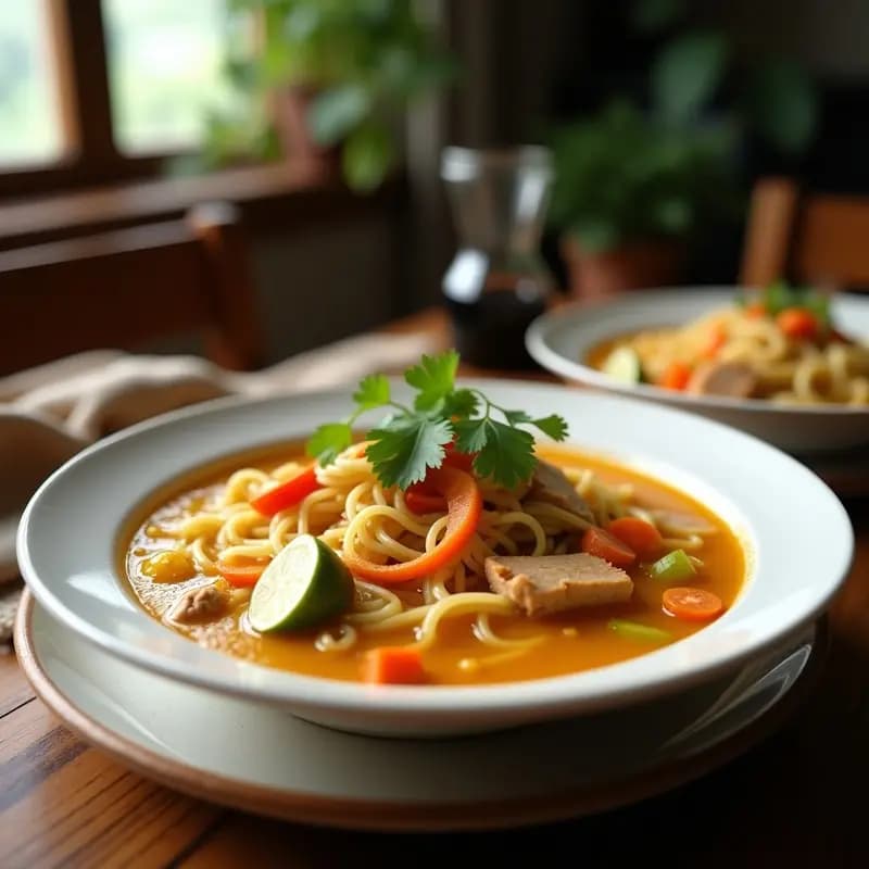 Sopa de Fideo de Arroz con Pollo de Seitán: Receta Colombiana Vegana y Reconfortante