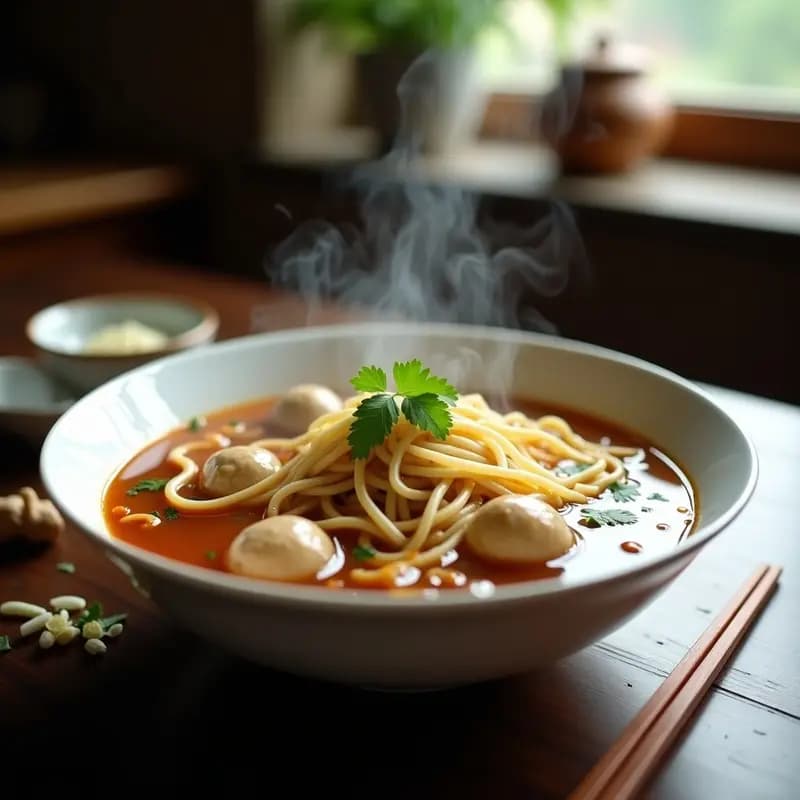 Sopa de Fideos con Albóndigas de Pavo y Jengibre: Receta China Reconfortante para Invierno