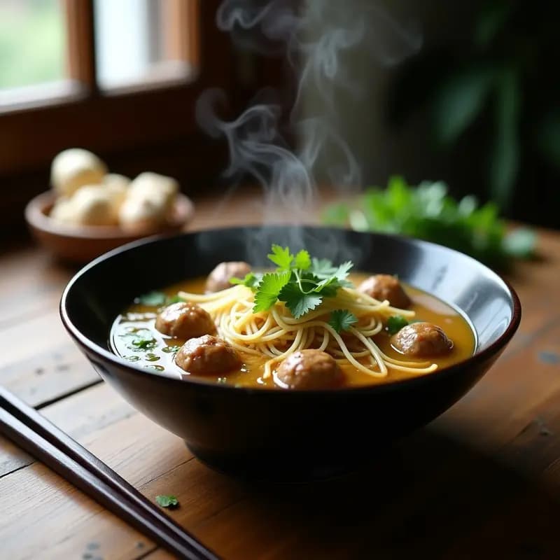 Sopa de Fideos con Albóndigas de Res y Cilantro: Receta China Tradicional en Olla Exprés