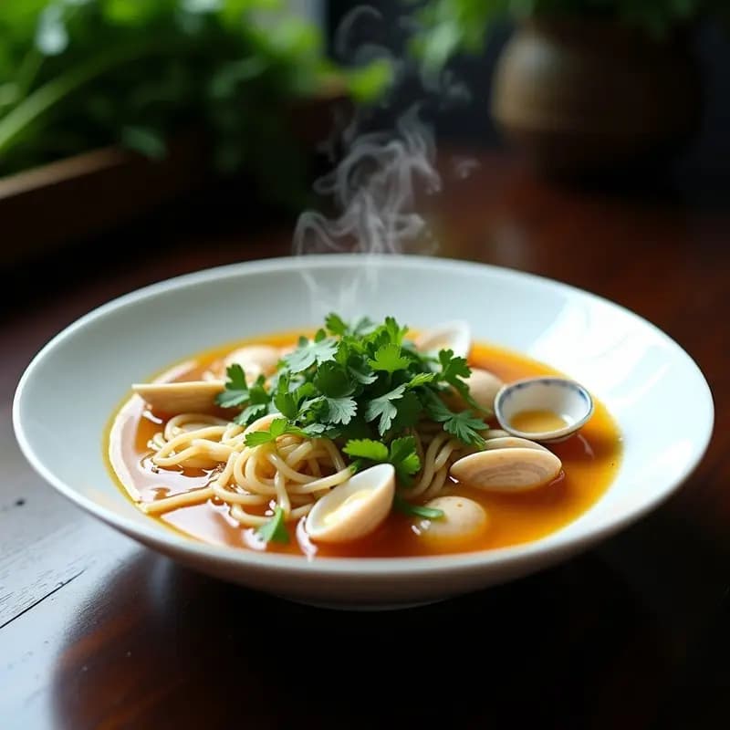 Sopa de Fideos con Almejas y Cilantro: Receta China de Inspiración Cantonés en 15 Minutos
