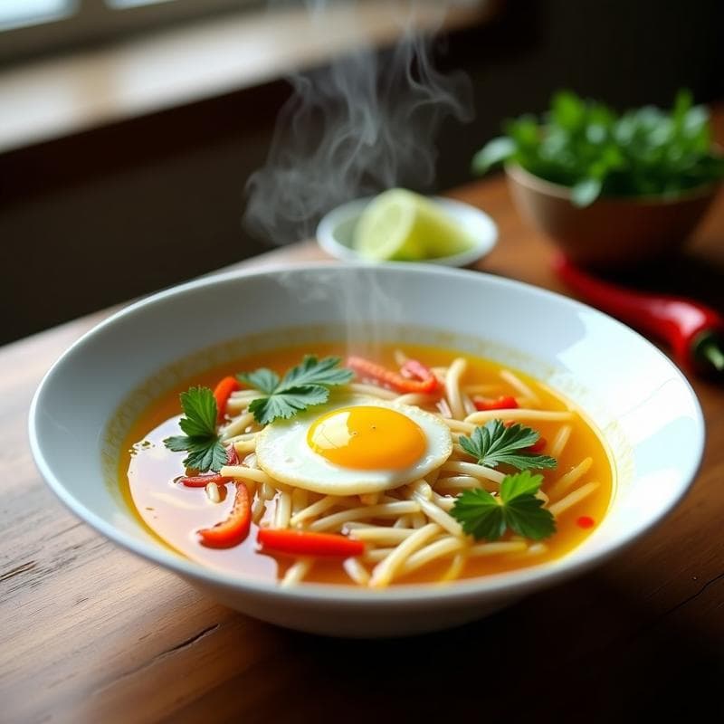 Sopa de Fideos de Arroz y Jengibre con Huevo Poché: Receta Vietnamita Antiinflamatoria