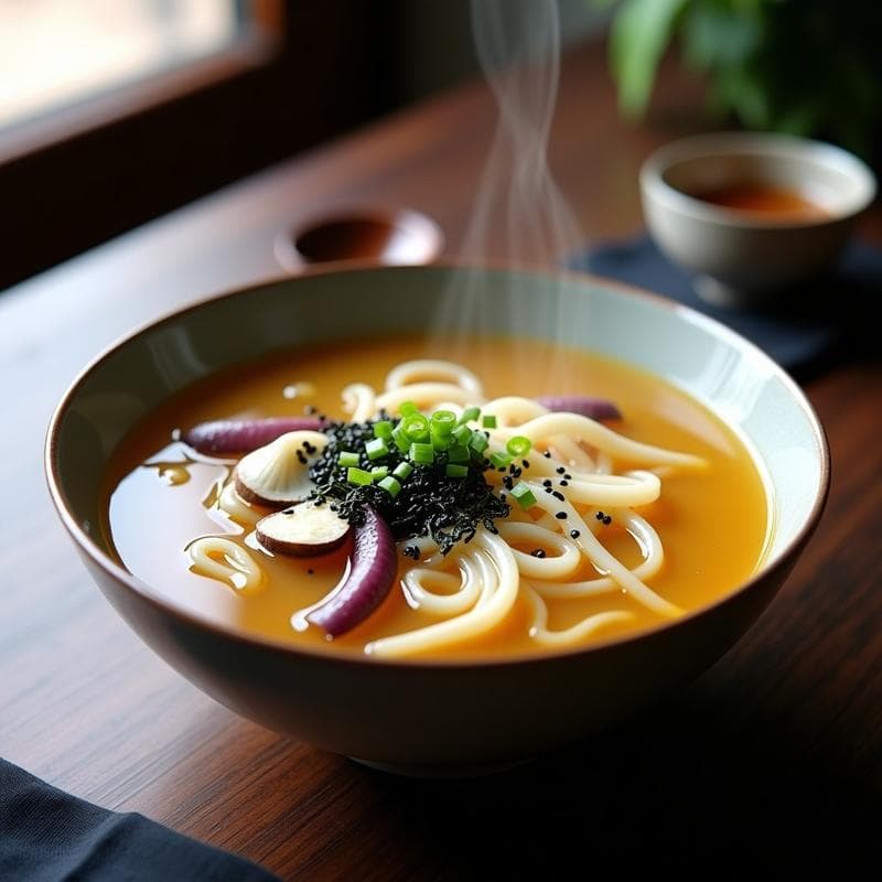 Sopa de Fideos de Arroz y Jengibre con Caldo de Misoshiro: Receta Japonesa Vegana en 15 Minutos