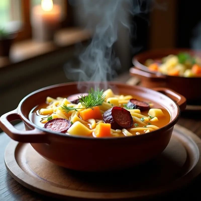 Sopa de Fideos de Arroz con Polska Kielbasa: Receta Polaca Reconfortante en 30 Minutos