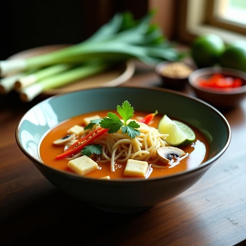 Sopa de Fideos de Arroz y Lemongrass: Receta Tailandesa Vegana con Toque Cítrico
