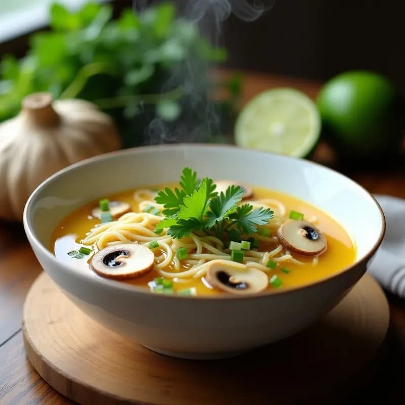 Sopa de Fideos de Arroz y Lima Kaffir: Receta Laociana Vegana y Digestiva en 10 Minutos