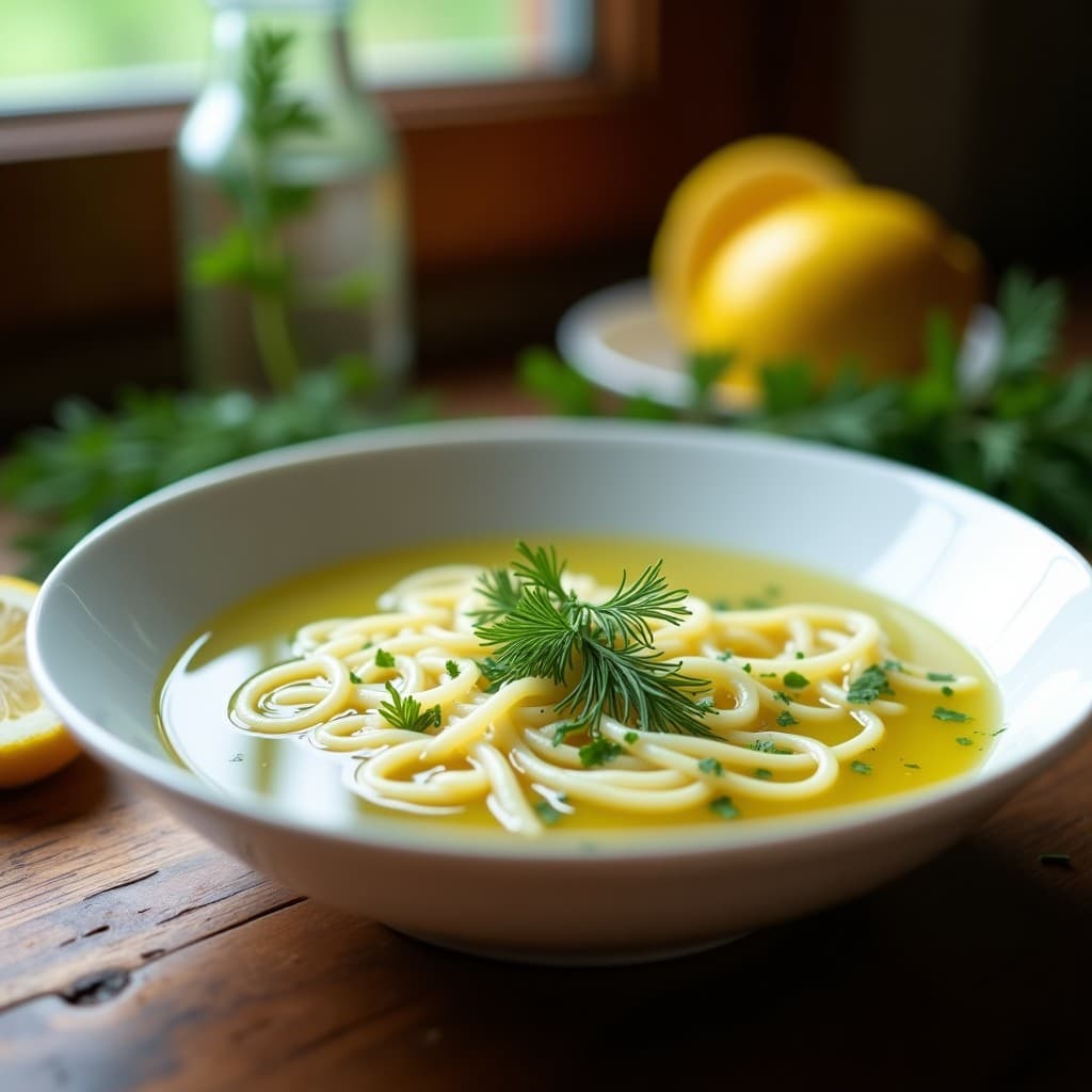 Sopa de Fideos de Arroz y Limón con Hierbas Frescas: Receta Griega Ligera en 15 Minutos