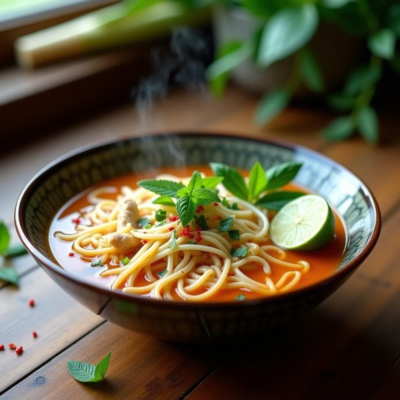 Sopa de Fideos de Arroz con Limón Kaffir: Receta Tailandesa Digestion en Olla Express