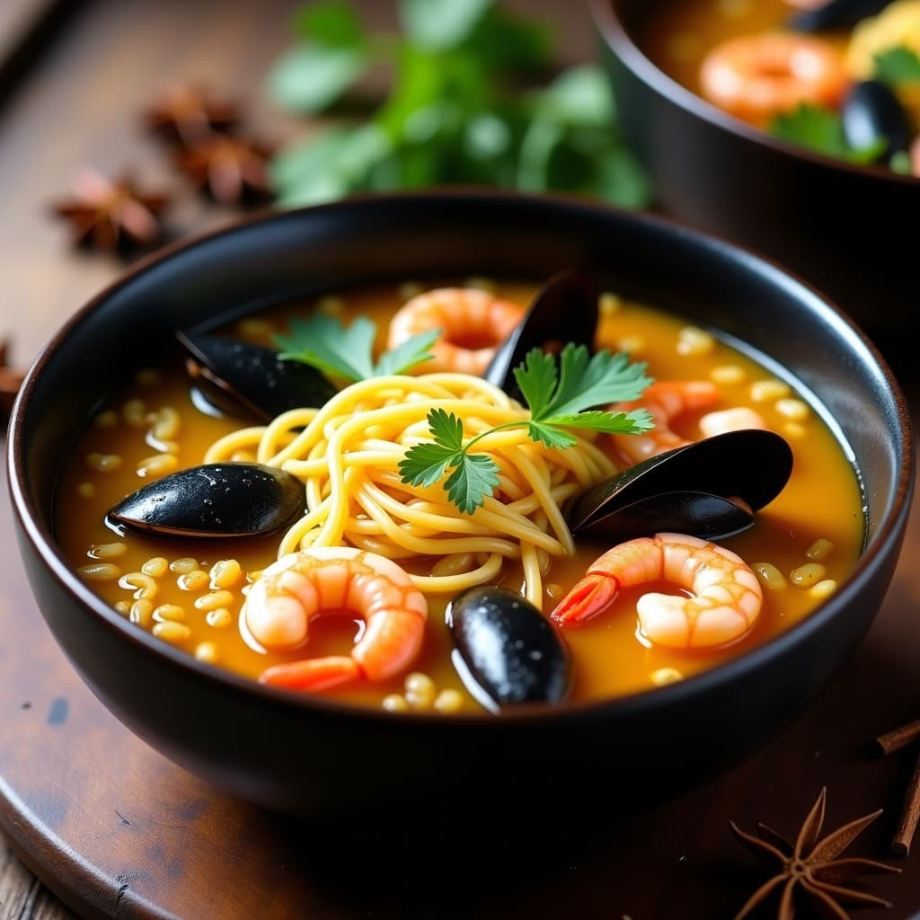 Sopa de Fideos de Arroz y Mariscos con Azafrán: Receta China en Olla Exprés