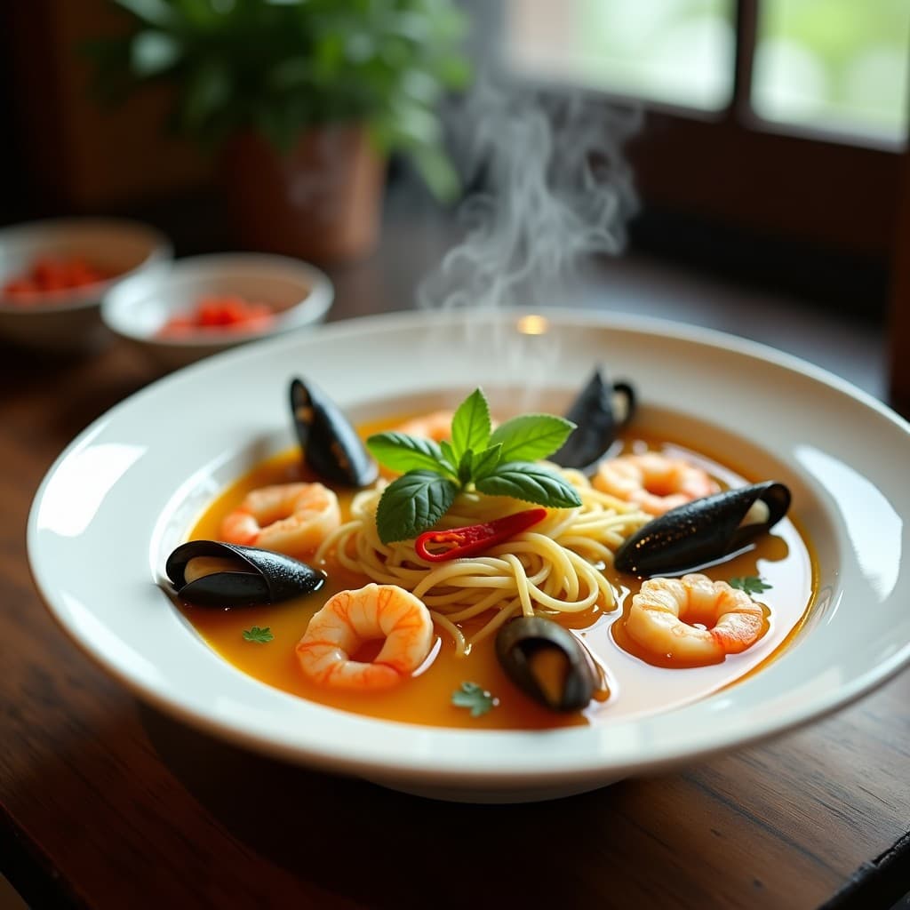 Sopa de Fideos de Arroz y Mariscos con Cúrcuma: Receta Vietnamita en Olla Lenta