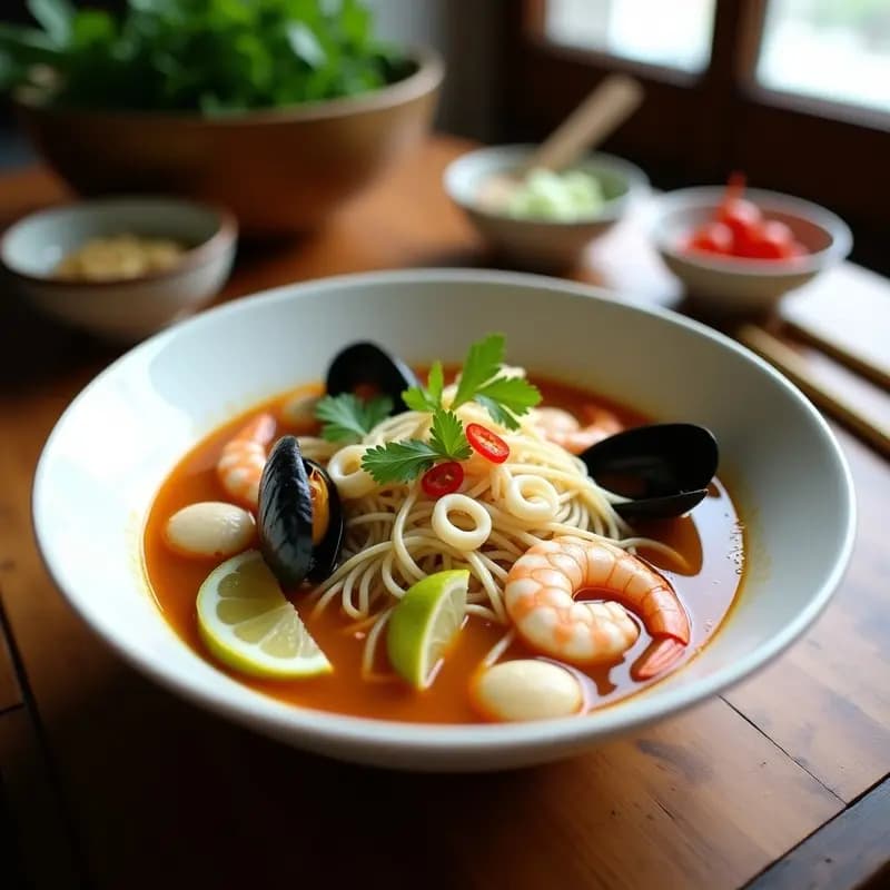 Sopa de Fideos de Arroz con Mariscos y Limón: Receta Vietnamita Picante y Ácida