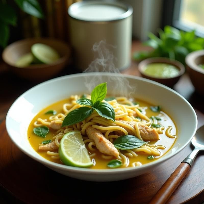 Sopa de Fideos de Arroz y Pollo al Curry Verde: Receta Tailandesa en 20 Minutos