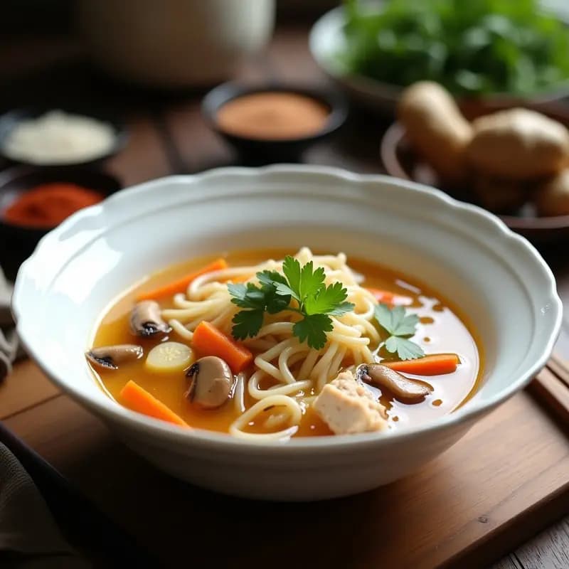 Sopa de Fideos de Arroz y Pollo al Estilo Hokkien: Receta China en Olla Rápida