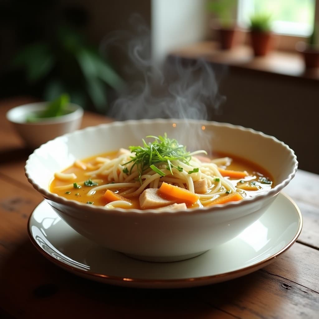 Sopa de Fideos de Arroz con Pollo y Jengibre: Receta China en Thermomix para Resfriados