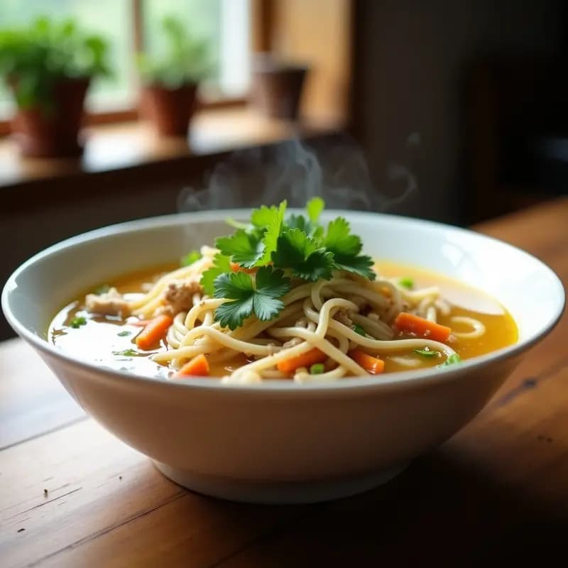 Sopa de Fideos de Arroz con Pollo y Cilantro: Receta Vietnamita Ligera y Reconfortante