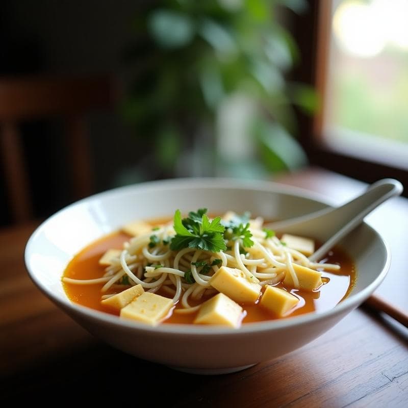 Sopa de fideos de arroz y tofu con brotes de soja: Receta china en Thermomix en 12 minutos