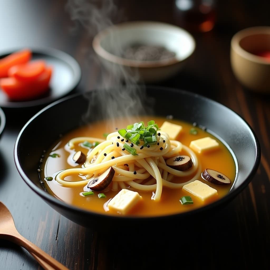 Sopa de Fideos de Arroz y Tofu con Algodón de Azúcar Salado: Receta Vegana Chino-Japonesa Fusion