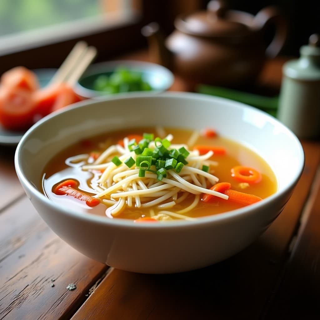 Sopa de Fideos de Arroz y Verduras con Caldo de Jengibre: Receta China Sin Gluten