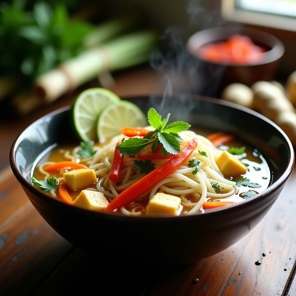 Sopa de Fideos de Arroz con Verduras y Tofu: Receta Vegana al Estilo Vietnamita