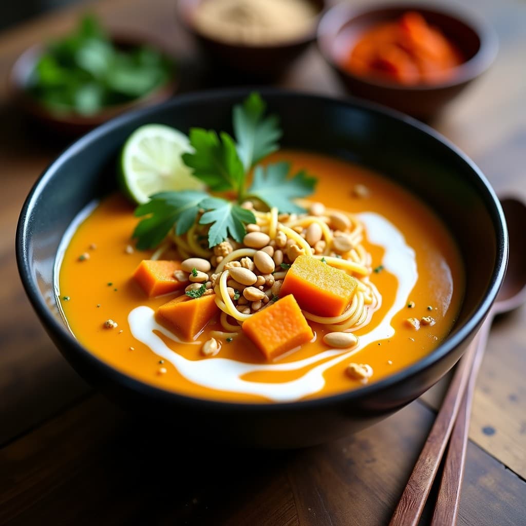 Sopa de Fideos de Batata y Cacahuete: Receta Tailandesa Vegana en Olla Rápida